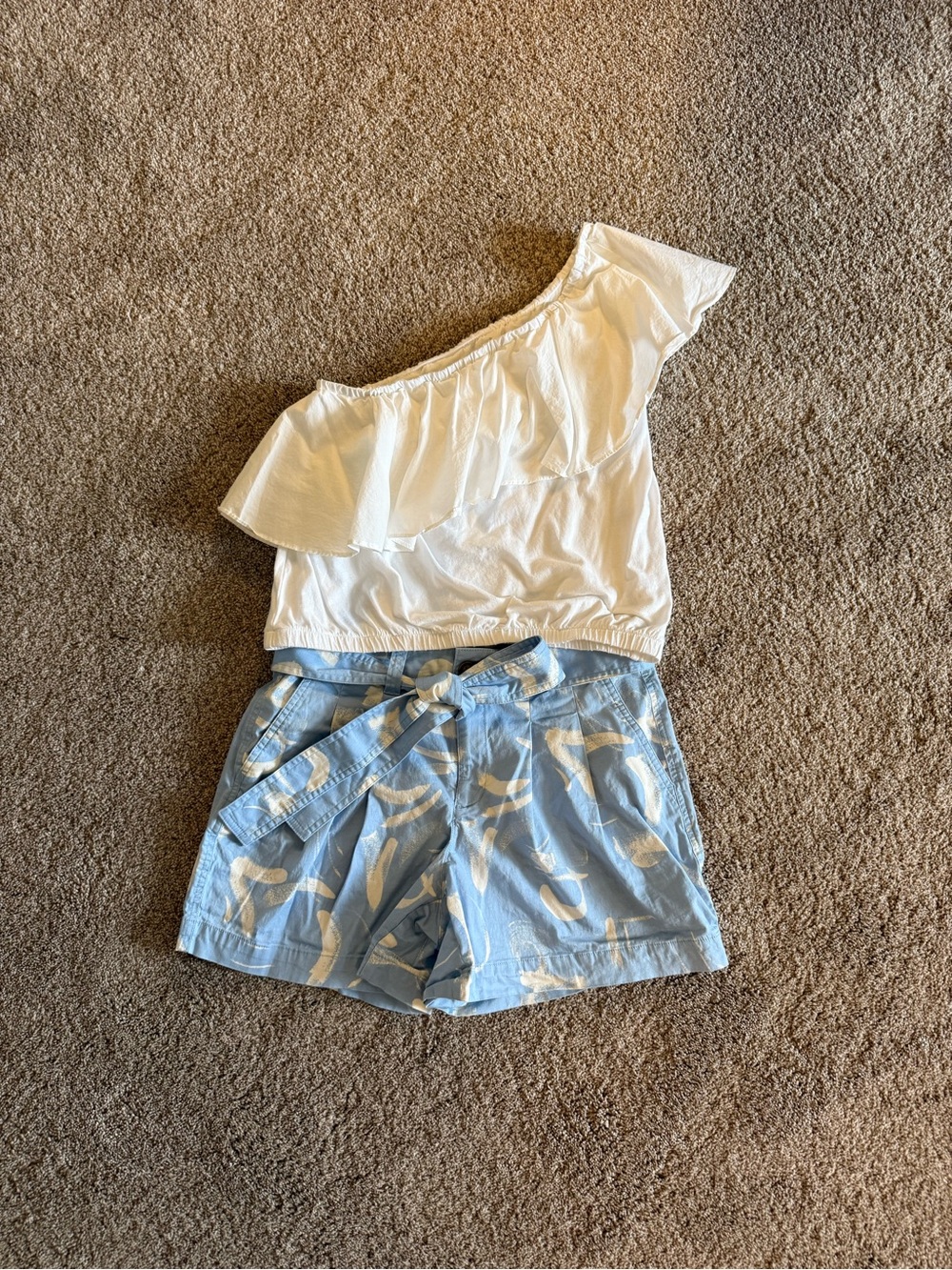 a new day Blue Printed Tie-Waist Women's Shorts and Off the Shoulder Blouse Set